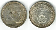Drittes Reich 5 Reichsmark Drittes Reich, 5 Reichsmark 1937 E, Hindenburg mit HK, 13,89 g 900er Silber! -