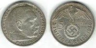 Drittes Reich 5 Reichsmark Drittes Reich, 5 Reichsmark 1939 B, Hindenburg mit HK, 13,89 g 900er Silber! -