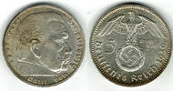 Drittes Reich 5 Reichsmark Drittes Reich, 5 Reichsmark 1939 A, Hindenburg mit HK, 13,89 g 900er Silber! -