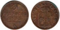 Waldeck 3 Pfennig Waldeckt, Kursmünze 3 Pfennig 1855, Georg Victor 1852-1893 -