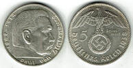 Drittes Reich 5 Reichsmark Drittes Reich, 5 Reichsmark 1938 F, Hindenburg mit HK, 13,89 g 900er Silber! -