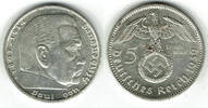 Drittes Reich 5 Reichsmark Drittes Reich, 5 Reichsmark 1939 A, Hindenburg mit HK, 13,89 g 900er Silber! -