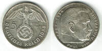 Drittes Reich 5 Reichsmark Drittes Reich, 5 Reichsmark 1938 F, Hindenburg mit HK, 13,89 g 900er Silber! -