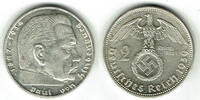 Drittes Reich 2 Reichsmark Drittes Reich, 2 Reichsmark 1938 J, Hindenburg mit HK! -