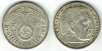 Drittes Reich 5 Reichsmark Drittes Reich, 5 Reichsmark 1937 A, Hindenburg mit HK, 13,89 g 900er Silber! -