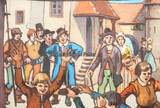 Bundesrepublik Deutschland 50er Jahre Schulwandkarte / Schul Lehrtafel / Rollbild Karte / Märchen / Till Eulenspiegel 3