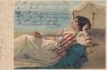 Deutsches Reich Ansichtskarte/Postkarte/Künstlerkarte/mit Glimmer/Frau mit Buch und Sonnenschirm -