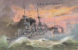 Deutsches Reich 1906 Ansichtskarte / Postkarte / Künstlerkarte / S.M.S. Kaiser Friedrich III. 2-3