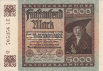 Deutsches Reich 5000 Mark Ro.80.d / Wz.Dornen / KN 6stellig / FZ LE -