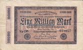 Deutsches Reich 1 Million Mark Reichsbanknote / "Kölner Provisorium" -