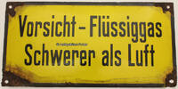 Bundesrepublik Deutschland Emailleschild / Vorsicht - Flüssiggas / Schwerer als Luft -