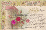 Deutsches Reich Ansichtskarte / Postkarte / Prägekarte / Blumen / Stoff / Gruss aus -