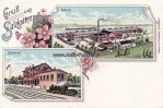 Salzkotten Farb-Lithografie/Gruss aus Salzkotten/Fabrik./Bahnhof. -