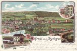 Algringen/Frankreich 1904 Farb-Lithografie/Gruss aus Algringen/Totalansicht./Bahnhof./Bürgermeisteramt... 2