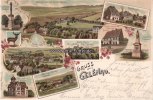 Gelenau Litho/Gruss aus Gelenau./Feuerwehr Denkmal/Obergelenau mit oberer Schule/... -