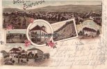 1898 Litho/Gruss aus Eschershausen./Badehaus/Marktplatz, Amtsgericht/Kirche/... 2-3