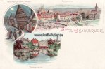 Osnabrück Litho/Gruss aus Osnabrück/Renaissancehaus. Bierstr./Panorama/Haasepartie  O.J. 1-2