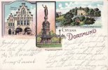 Dortmund Litho/Gruss aus Dortmund/Rathhaus (Renoviert)/Kriegerdenkmal 1870/71./...  1903 2-3