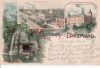 Dortmund Litho/Gruss aus Dortmund./Schwanenteich-Kronenburg/Hauptbahnhof/Hauptpostgebäude  1899 2