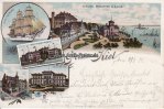 1901 Litho/Gruss aus Kiel/Schloss, Seegarten & Hafen./Gneisenau/Marineakademie/... 2