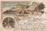 Polen/Kreuz Litho/Gruss aus Kreuz a/Ostbahn./Bahnhofs-Gebäude/Die Post/Bahnhofsstrasse. -