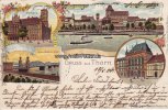 Thorn/Polen Litho/Gruss aus Thorn./Eisenbahnbrücke./Rathaus./Artushof. -