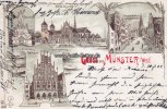 Münster Litho/Gruss aus Münster i/Westf./Rathaus/Ludgerus Brunnen/Dom-Kirche/...  1902 2-3
