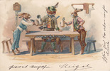  1900 Deutsches Reich Künstler-Ansichtskarte / Postkarte / unsigniert / Thiele ?/Fuchs und Hase beim Bier... 2