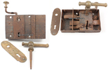 Preussen um 1850 Haustür / Große Kastenschlossgarnitur mit Türklinke und Türschild 1-2