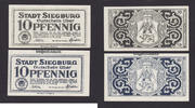 Siegburg 2 x 10 Pf 20.3.1921 Stadt