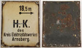 O.J. Emailleschild / H. K. des Kreis Elektrizitätswerkes Arnsberg. 18,5 m - 2-3