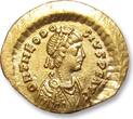 ROMAN EMPIRE AV gold tremissis circa 408-420 A.D. Theodosius II, Constantinople mint - VICTORIA AVGVSTORVM - ZF+ / EF-minor graffiti on obverse right field