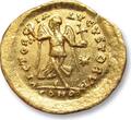 ROMAN EMPIRE AV gold tremissis circa 408-420 A.D. Theodosius II, Constantinople mint - VICTORIA AVGVSTORVM - ZF+ / EF-minor graffiti on obverse right field