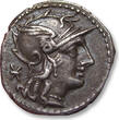 ROMAN REPUBLIC AR silver denarius 134 B.C. Ti. Minucius C.f. Augurinus, Rome ZF+ / EF-dark steelgrey toning, hints of blue irri