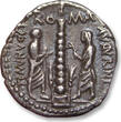 ROMAN REPUBLIC AR silver denarius 134 B.C. Ti. Minucius C.f. Augurinus, Rome ZF+ / EF-dark steelgrey toning, hints of blue irri