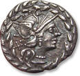 ROMAN REPUBLIC AR silver denarius 138 B.C. Cn. Gellius, Rome mint ZF+ / EF-steelgrey toning, some minor corrosion on