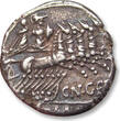ROMAN REPUBLIC AR silver denarius 138 B.C. Cn. Gellius, Rome mint ZF+ / EF-steelgrey toning, some minor corrosion on