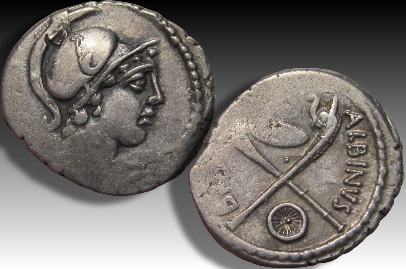 ROMAN REPUBLIC AR Denarius 48 B.C. Decimus Postumius Albinus Bruti F ...