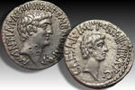 ROMAN REPUBLIC AR silver denarius Mark Antony and Octavian, with M. Barbatius, Ephesus mint (?) -