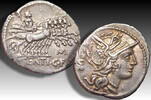 ROMAN REPUBLIC AR silver denarius L. Sentius C.f., Rome mint - control letter M on reverse - -