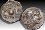 ROMAN REPUBLIC AR silver denarius Cn. Cornelius Lentulus, uncertain Spanish mint - beautiful sharp example -