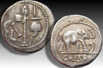 ROMAN REPUBLIC AR silver denarius Julius Caesar, mobile military mint moving with Caesar in Gaul or Italy -