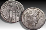 ROMAN REPUBLIC AR silver denarius L. Hostilius Saserna, Rome mint 48 B.C. - exceptionally well struck - -
