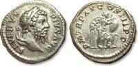 ROMAN EMPIRE AR silver denarius circa 207 A.D. Septimius Severus, Rome mint - P M TR P XV COS III P P Victory inscribing shield ZF+ lightly toned