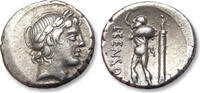 AR silver denarius 82 B.C. ROMAN REPUBLIC L. Marcius Censorinus, Rome mint - struck on small heavy 4,11 gram flan - VF+/EF- lightly toned