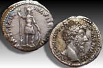 ROMAN EMPIRE AR silver denarius circa 164-165 A.D. Marcus Aurelius, Rome mint - P M TR P XIX-IMP II COS III, Mars right - ZF+ thin flan crack