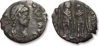 ROMAN EMPIRE AE 15 mm minimus / nummus circa 408-423 A.D. Theodosius I, Thessalonica (?) mint - GLORIA ROMANORVM, mintmark TES.. - ZF+