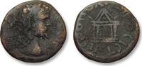 ROMAN EMPIRE AE 16 (assarion) 193-211 A.D. Septimius Severus, Moesia Inferior -- Nikopolis ad Istrum -- temple -- F/F+ area of corrosion/concreti...
