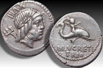 ROMAN REPUBLIC AR denarius L. Lucretius Trio, Rome mint - nicely centered - -