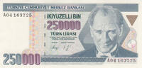 Asia TURKEY P.207 - 250.000 Lira L.1970 (1992) UNC -